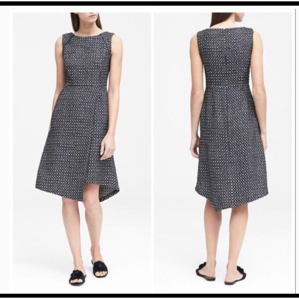 Banana Republic Black and White Polka Dot Sleeveless Midi Dress